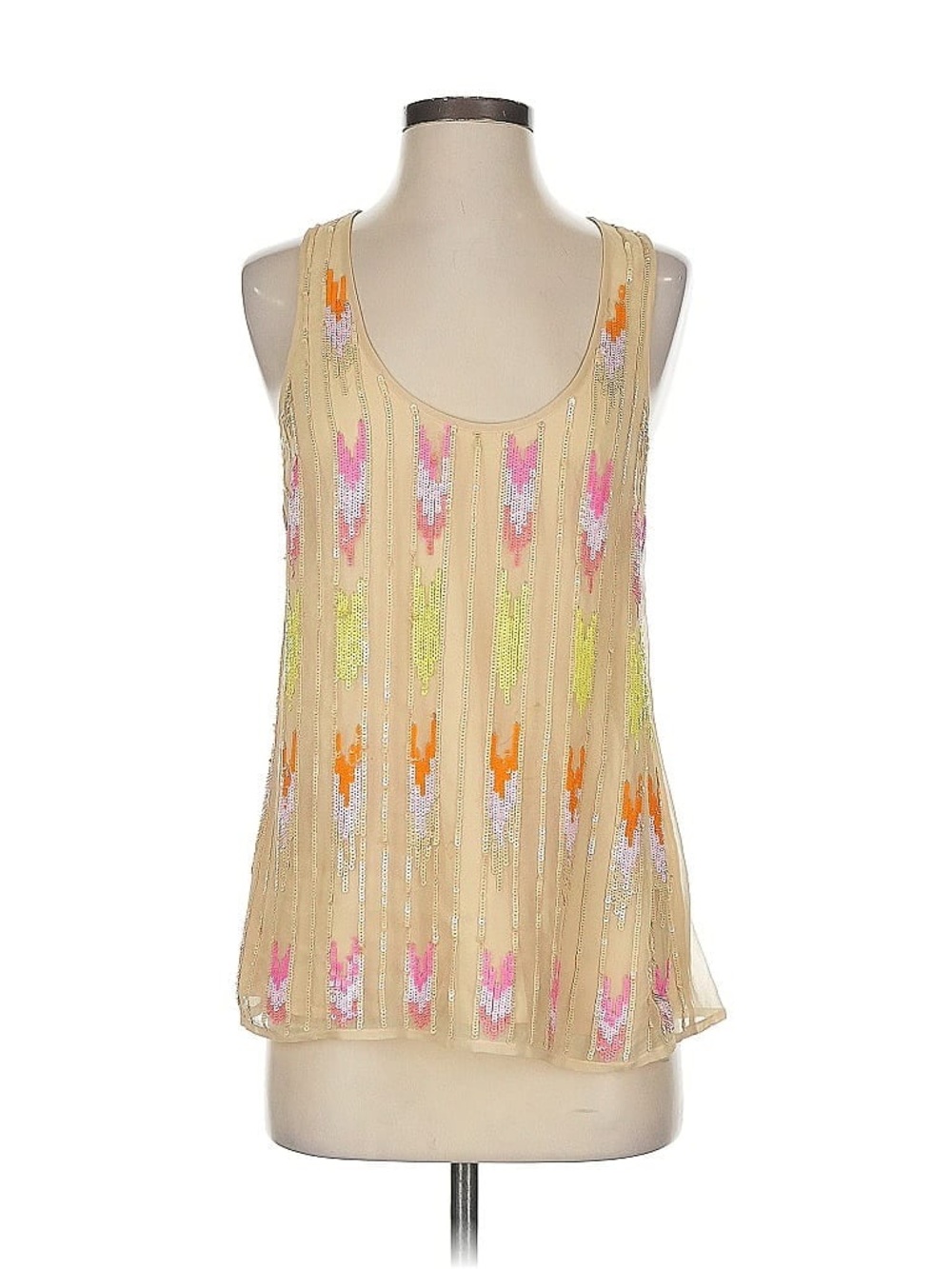 Trina Turk Silk Sequin Arrow California Sunset Color Lined Tank Small EUC